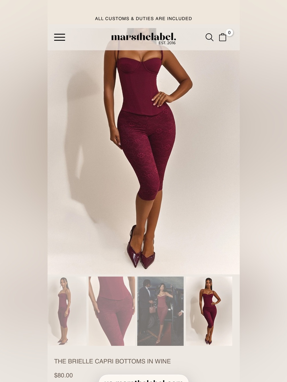 High-Rise Burgundy Lace Capri Leggings